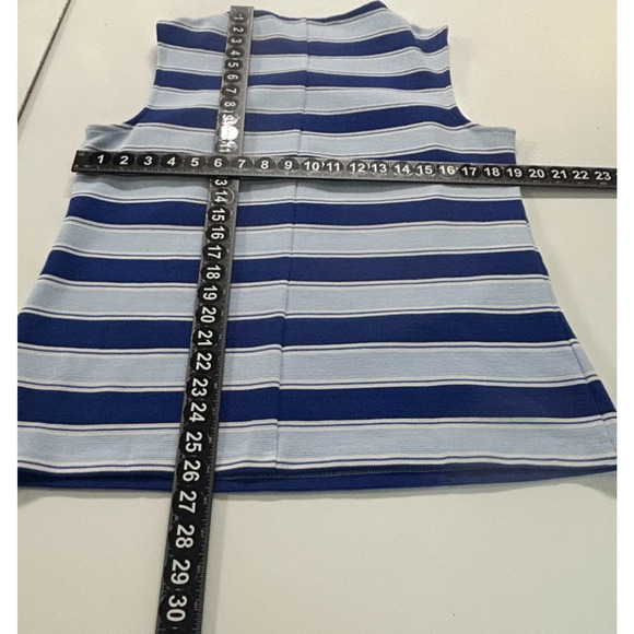 Talbots Top Womens Large Blue White Stripe Textured Button Shoulder Stretch - Picture 7 of 10